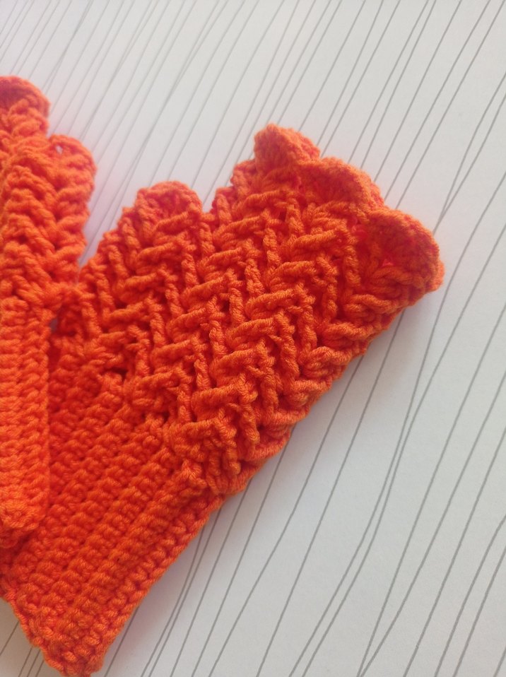 Turuncu Örgü Bohem Kadın Eldiveni - Görsel 2