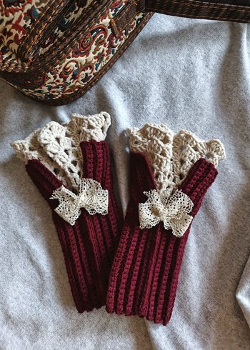 Bordo Örgü Kadın Eldivenler - Görsel 2