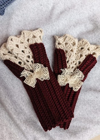 Bordo Örgü Kadın Eldivenler - Görsel 5