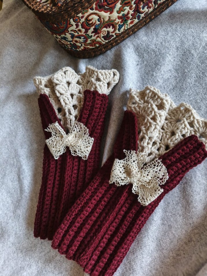 Bordo Örgü Kadın Eldivenler - Görsel 3