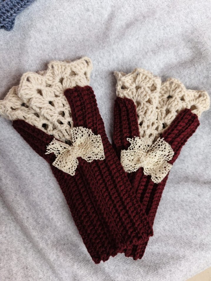 Bordo Örgü Kadın Eldivenler - Görsel 5