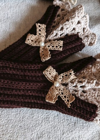 Dantel Detaylı Kahverengi Örgü Eldiven - Görsel 3