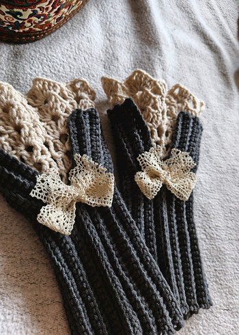 Gri Örgü Kadın Eldiveni Dantel Detaylı - Görsel 4