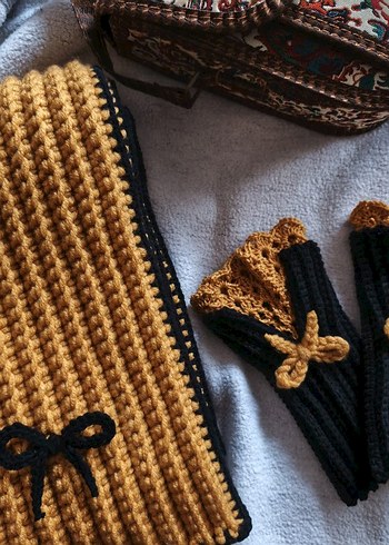 El Örgüsü Bohem Set: atkı ve Eldiven - Görsel 6