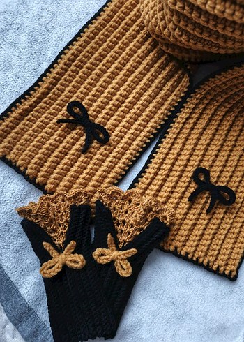 El Örgüsü Bohem Set: atkı ve Eldiven - Görsel 5