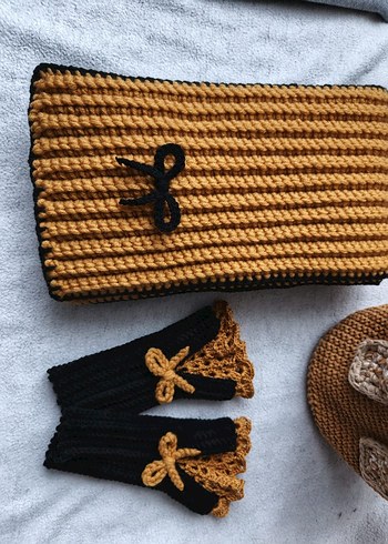 El Örgüsü Bohem Set: atkı ve Eldiven - Görsel 3