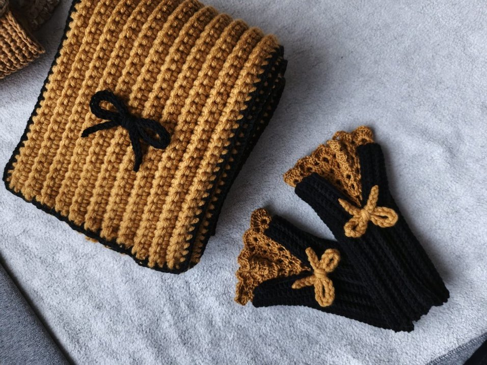 El Örgüsü Bohem Set: atkı ve Eldiven - Görsel 2