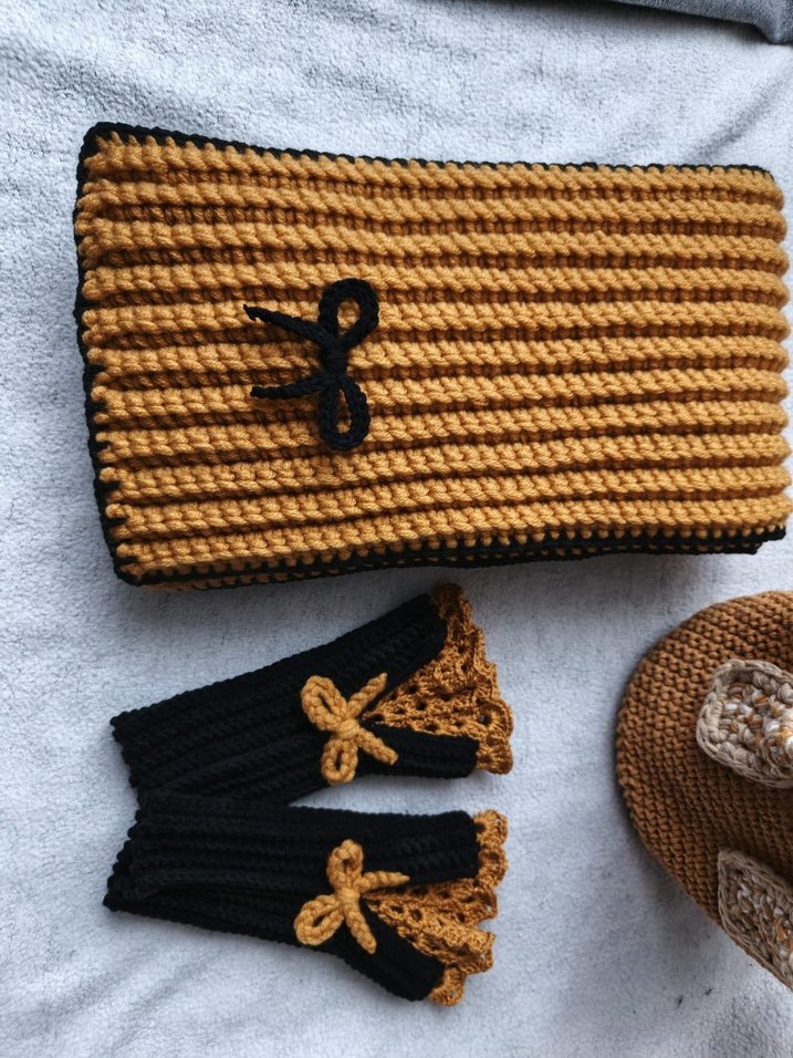 El Örgüsü Bohem Set: atkı ve Eldiven - Görsel 3