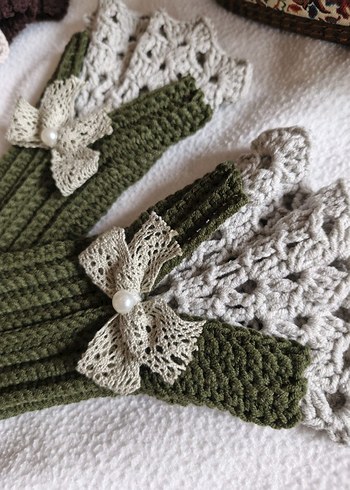 Vintage Dantel Detaylı Örgü Kadın Eldiveni - Görsel 5