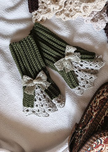 Vintage Dantel Detaylı Örgü Kadın Eldiveni - Görsel 2
