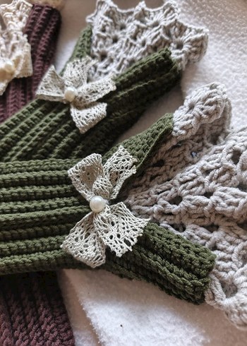 Vintage Dantel Detaylı Örgü Kadın Eldiveni - Görsel 7