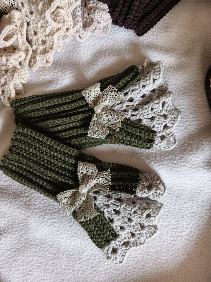 Vintage Dantel Detaylı Örgü Kadın Eldiveni - Görsel 3