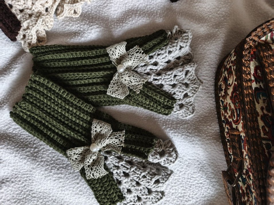 Vintage Dantel Detaylı Örgü Kadın Eldiveni - Görsel 4