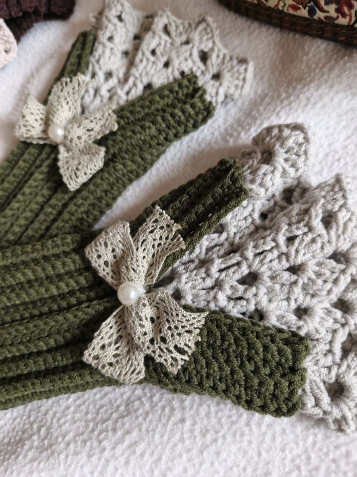 Vintage Dantel Detaylı Örgü Kadın Eldiveni - Görsel 5