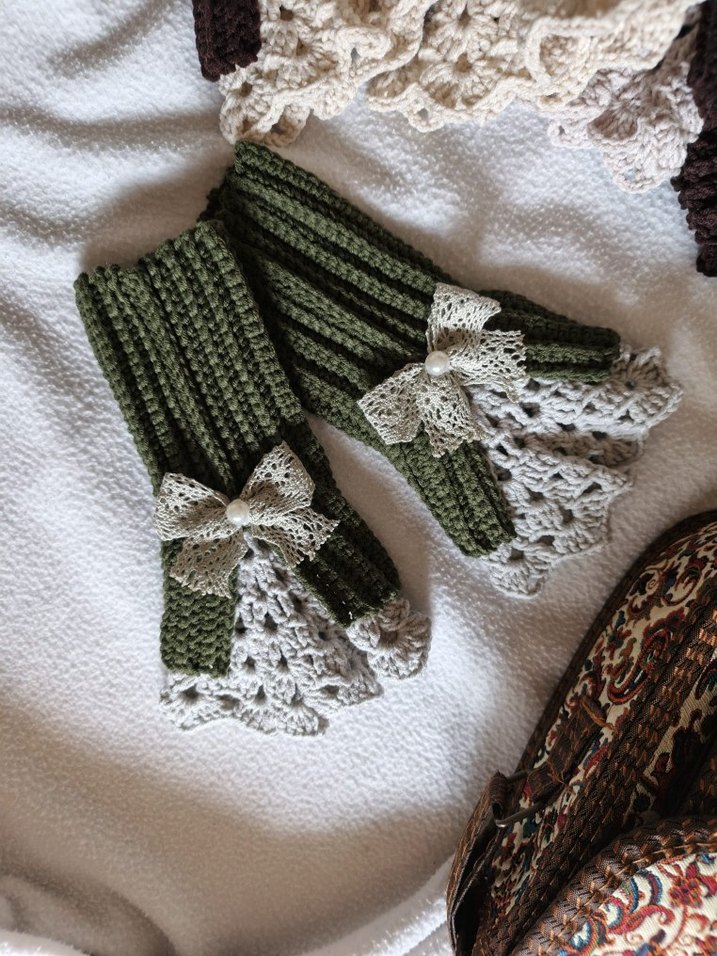 Vintage Dantel Detaylı Örgü Kadın Eldiveni - Görsel 2