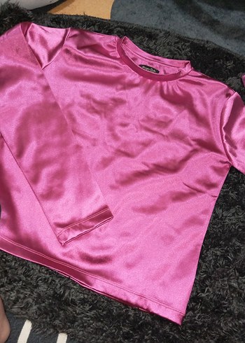 Parlak Pembe Uzun Kollu krop - Görsel 2