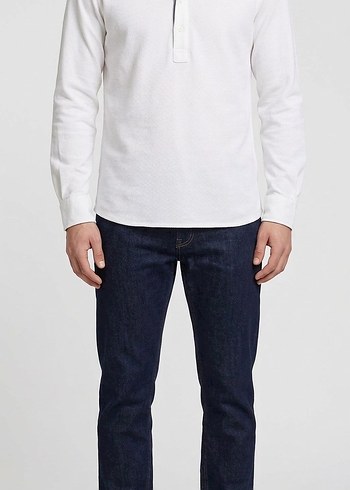 Diğer Minimal Beyaz Uzun Kollu Polo Tisort