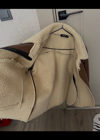 l Beden kahverengi Renk Kürk Detaylı Kahverengi Deri Kadın Ceket