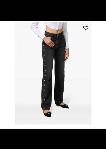 Kadın Gri Düğmeli Midi Denim Pantolon