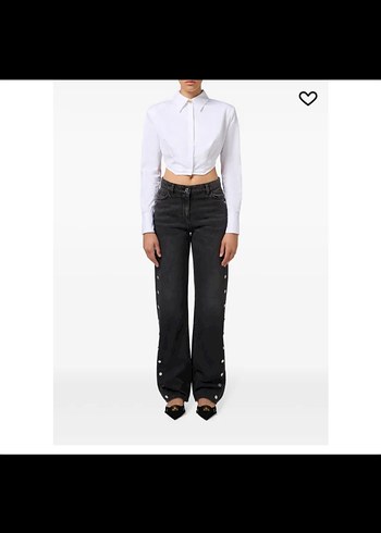 Kadın Gri Düğmeli Midi Denim Pantolon