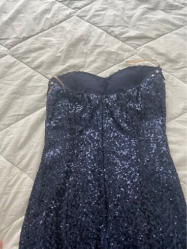 Lacivert pul payet straplez abiye - Görsel 5