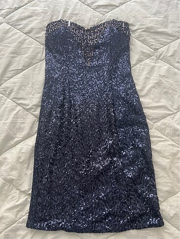 Lacivert pul payet straplez abiye - Görsel 6