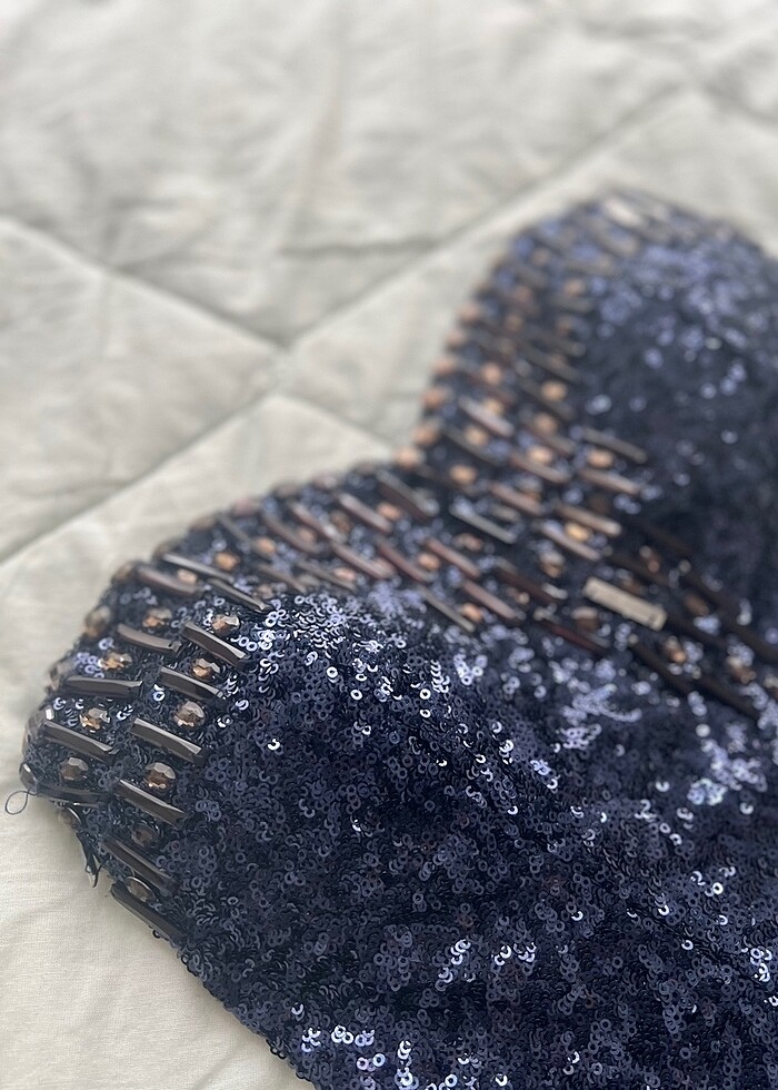 Lacivert pul payet straplez abiye - Görsel 4