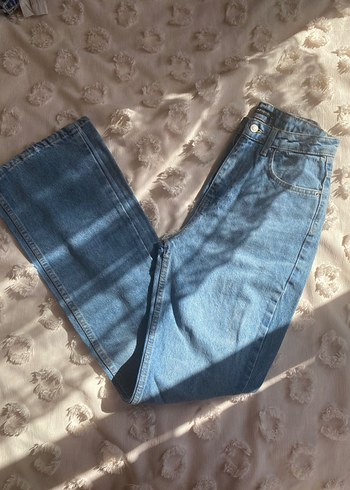 Yüksek bel flare mavi jeans ispanyol paça