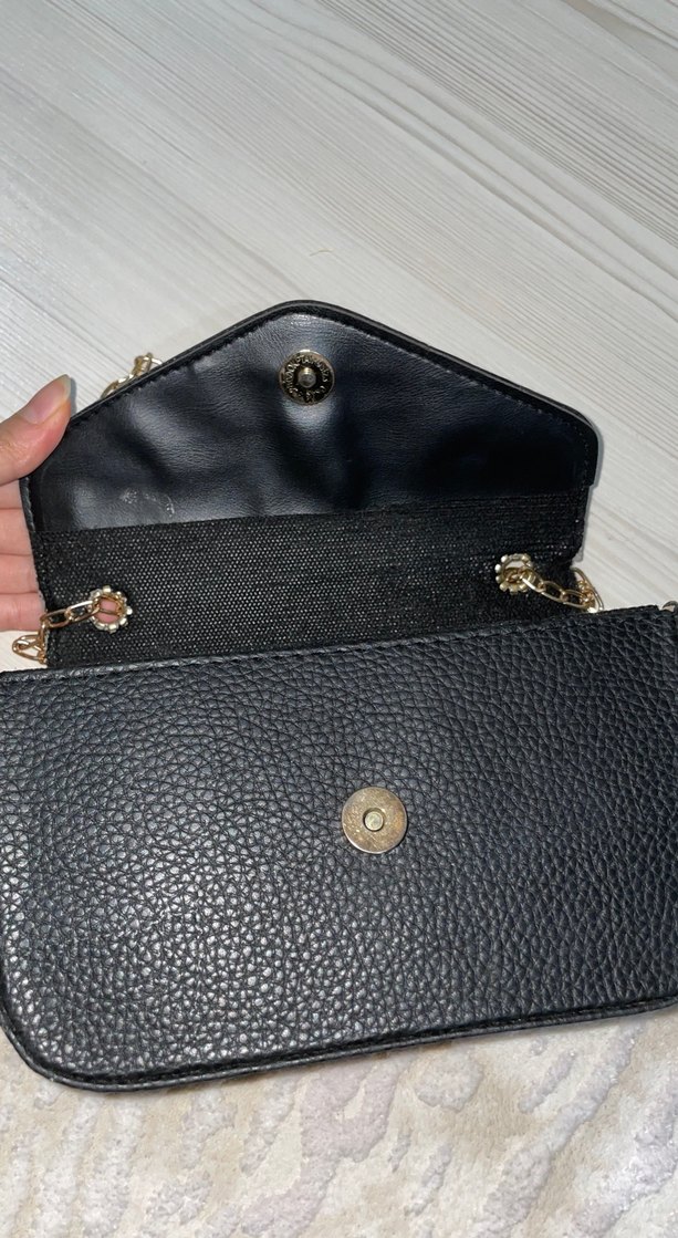 Zincir Detaylı Siyah Deri Kadın Çanta - Görsel 2