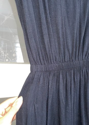 Siyah V Yakalı Uzun Salaş Elbise - Görsel 2