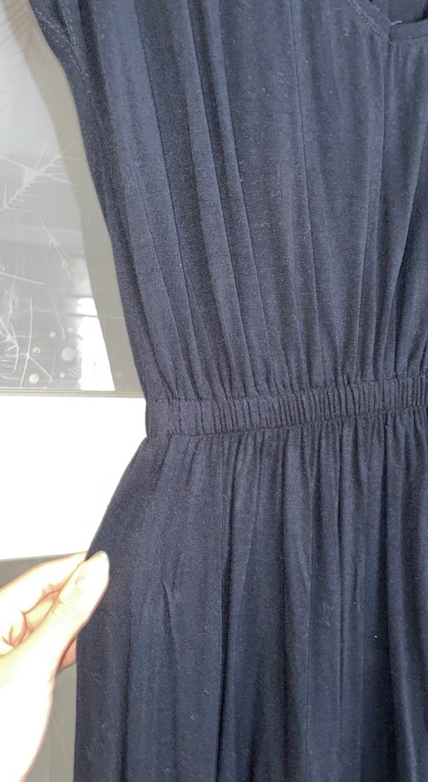 Siyah V Yakalı Uzun Salaş Elbise - Görsel 2