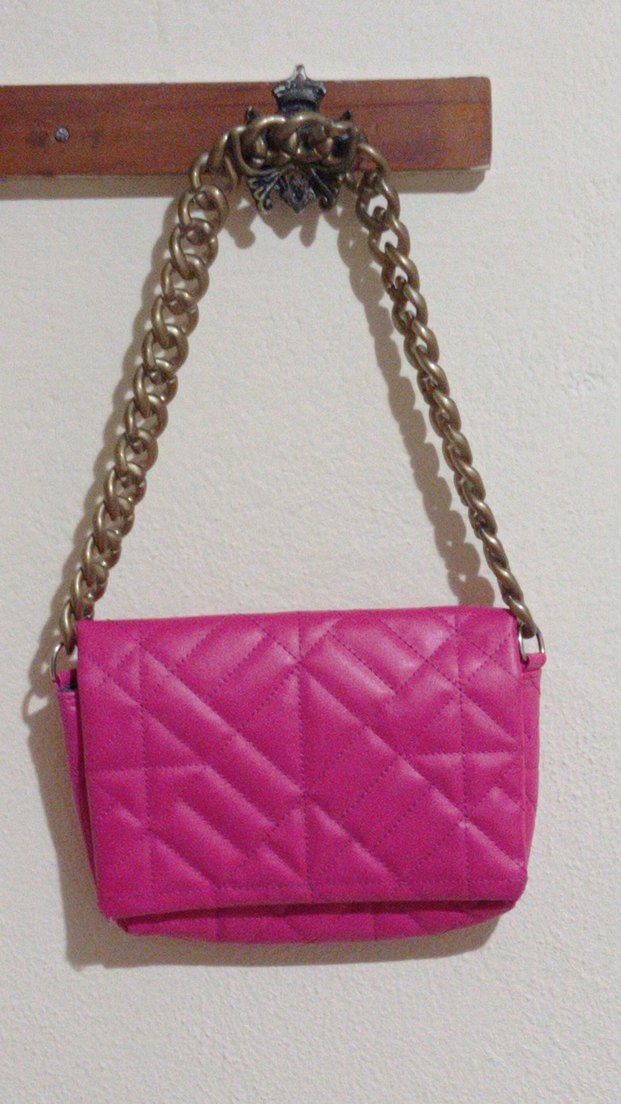 Zincir Detaylı Pembe Deri Kadın Çanta - Görsel 3