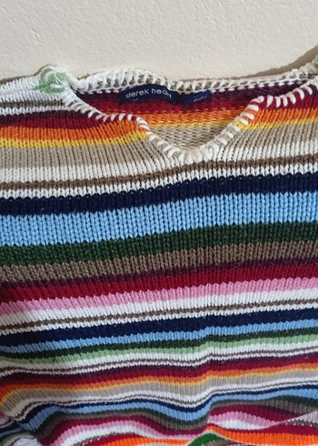 Çok Renkli Çizgili Kadın Triko Kazak - Görsel 4