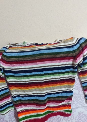 Çok Renkli Çizgili Kadın Triko Kazak - Görsel 2