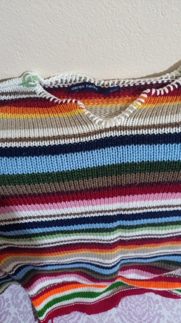 Çok Renkli Çizgili Kadın Triko Kazak - Görsel 4