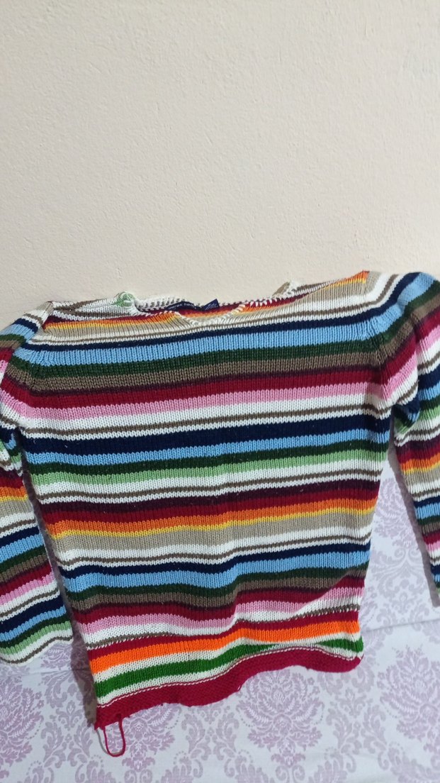 Çok Renkli Çizgili Kadın Triko Kazak - Görsel 2