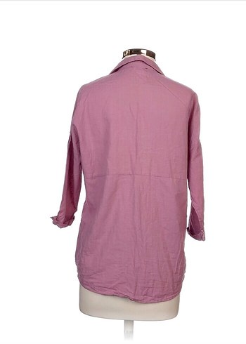 Düğmeli Pembe Keten Salaş Gömlek - Görsel 3