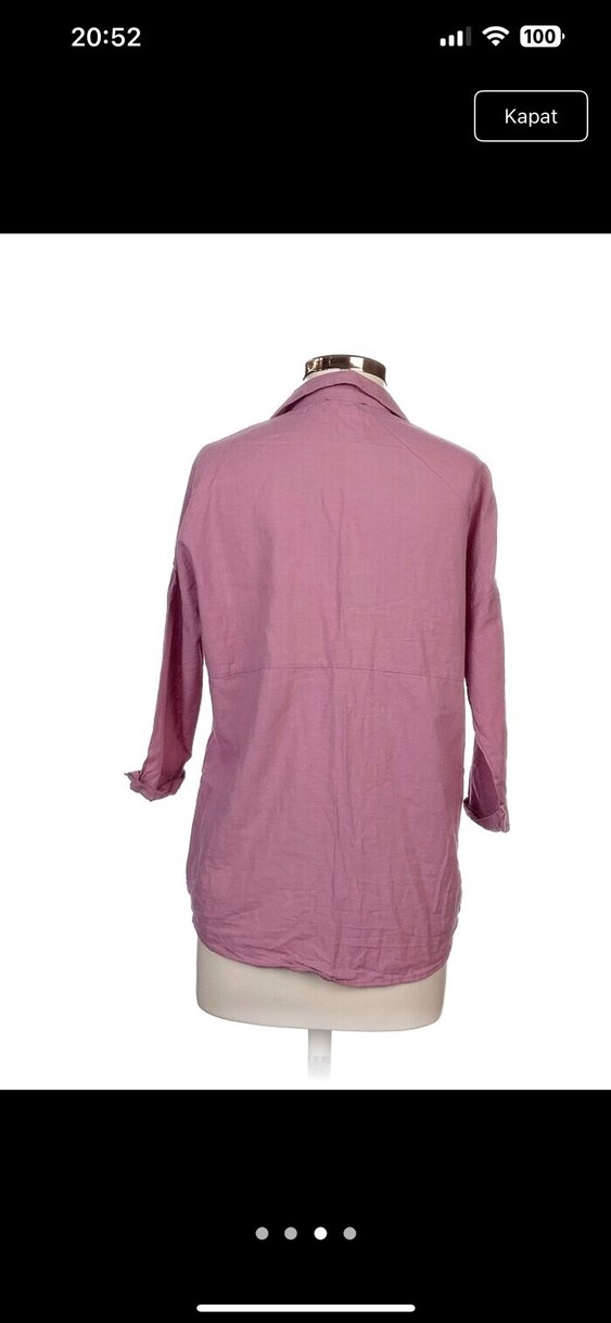 Düğmeli Pembe Keten Salaş Gömlek - Görsel 3