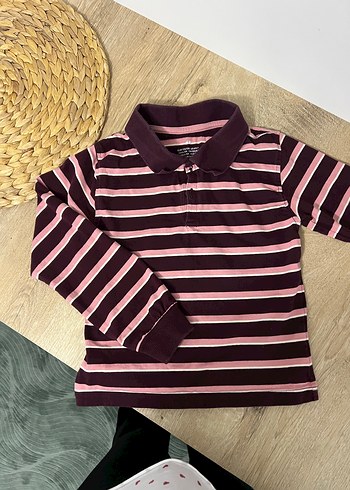 Kız Çocuk Uzun Kollu Çizgili Polo Tişört - Görsel 3