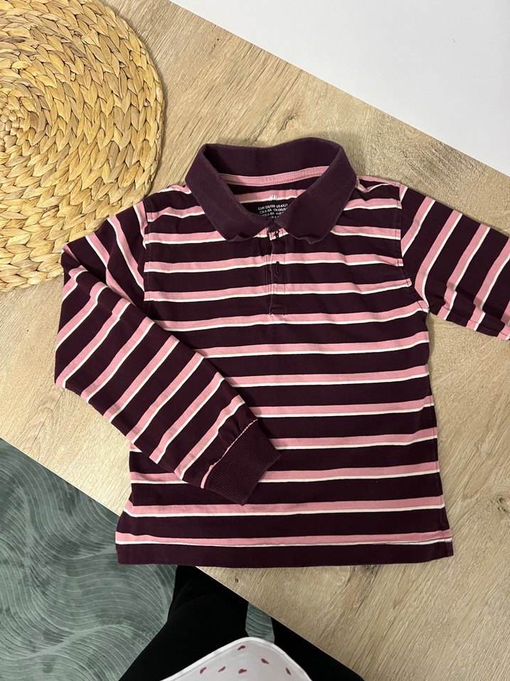 Kız Çocuk Uzun Kollu Çizgili Polo Tişört - Görsel 3