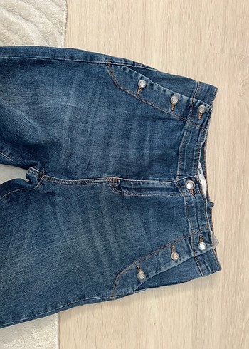 Düğmeli Kadın Mavi Denim Pantolon - Görsel 3