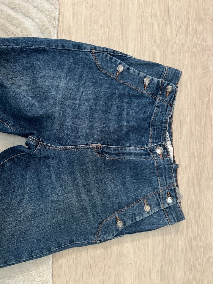 Düğmeli Kadın Mavi Denim Pantolon - Görsel 3