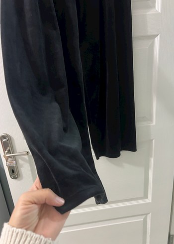 Kadın Siyah Uzun Salaş yumuşak kadife Pantolon - Görsel 3