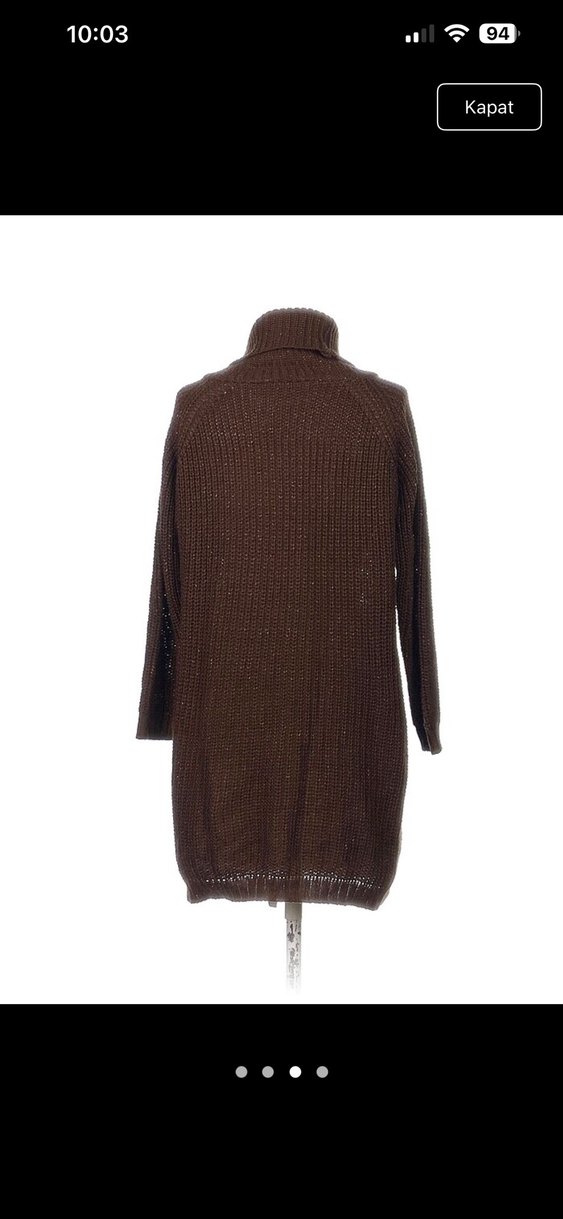 Kahverengi Örgü Boğazlı Kadın Kazak - Görsel 3