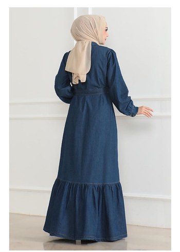 Uzun Kol Denim Elbise - Lacivert - Görsel 2