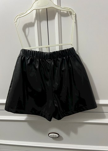 Kız çocuk Siyah Deri Mini şort Etek - Görsel 4