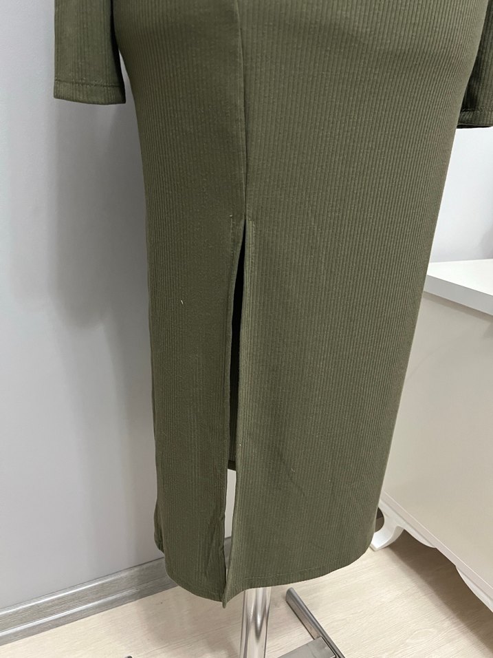 Kadın Haki Uzun Kollu Uzun Elbise - Görsel 2