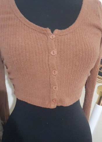 l Beden Düğmeli Kadın Triko Mini hırka