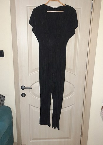 Siyah kruvaze Yaka Uzun Kadın Tulum - Görsel 3