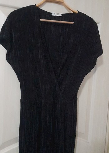 Siyah kruvaze Yaka Uzun Kadın Tulum - Görsel 6